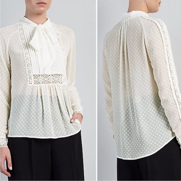 Somerset By Alice Temperley Ivory Dot Sheer Long Sleeve Kate Middleton Blouse 6 - Picture 3 of 14